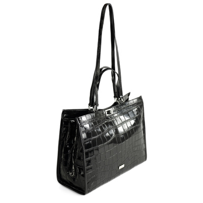 Skórzana elegancka torba shopper Solier FL63 Noirelle czarna