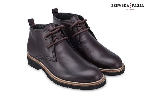 Klasyczne skórzane buty męskie Chukka ciemny brąz