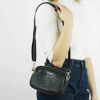 Skórzana torebka damska crossbody Solier FL59 AMORIA czarna