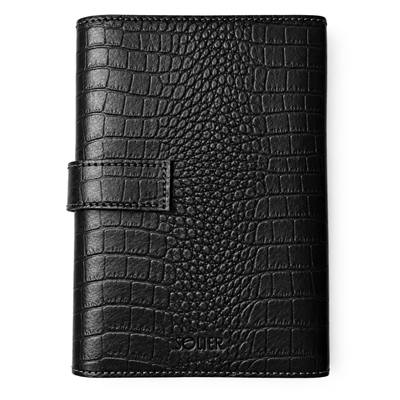 Personalizowany notes skórzany A5 z paskiem SA67 czarny wzór