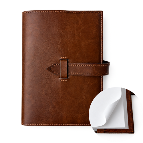 Personalizowany notes skórzany A5 z paskiem SA67 vintage brąz 