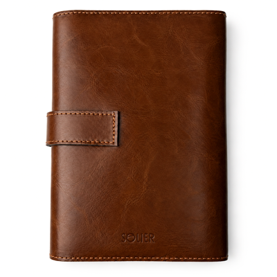 Personalizowany notes skórzany A5 z paskiem SA67 vintage brąz 