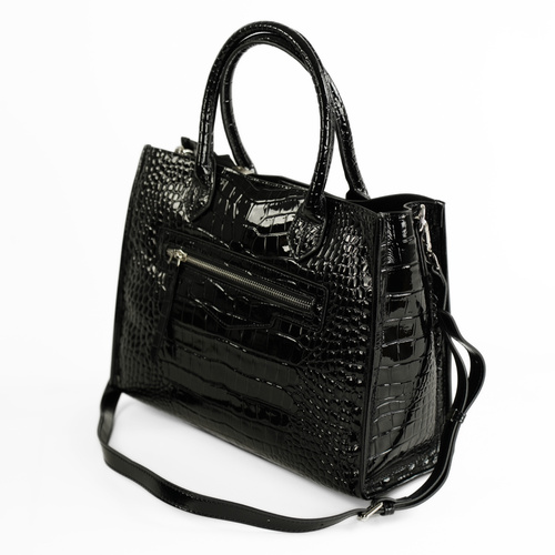 Elegancka skórzana torba damska tote Solier FL62 Silvana czarna