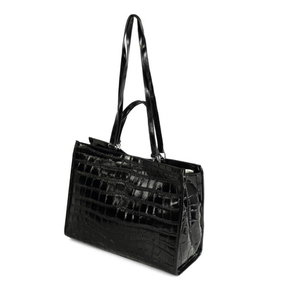 Skórzana elegancka torba shopper Solier FL63 Noirelle czarna