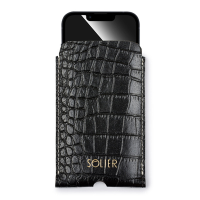 Personalizowane skórzane etui na IPhone 12/13/14 Solier SA57 czarny wąż