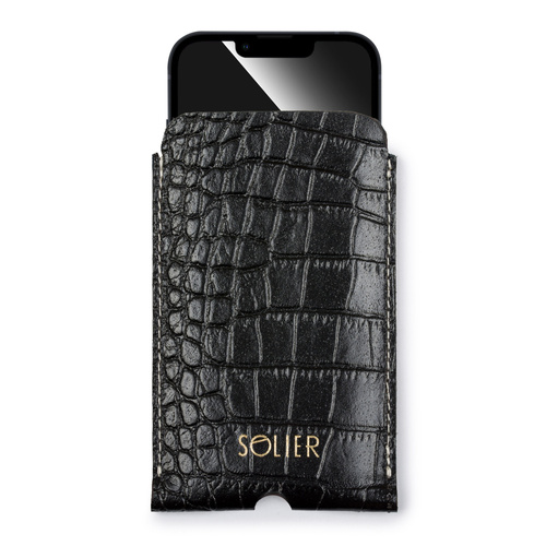 Personalizowane skórzane etui na IPhone 12/13/14 Solier SA57 czarny wąż