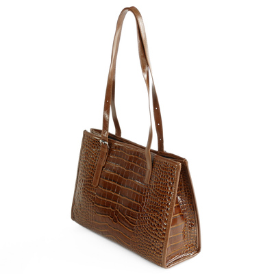 Skórzana torba shopper z fakturą na ramię Solier FL55 LUNE brązowa