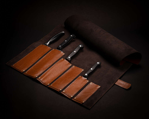 Personalizowane skórzane etui na noże Solier SA44 camel