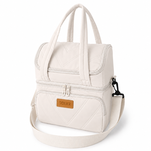 Torba termiczna duża lunch bag XXL z dwiema komorami LBS07 - Beżowy