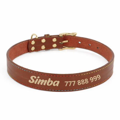 Skórzana obroża z personalizacją CANDY brązowa
