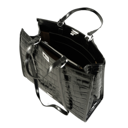 Skórzana elegancka torba shopper Solier FL63 Noirelle czarna