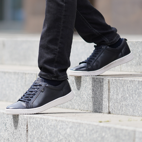 Skórzane trampki męskie eleganckie buty na co dzień - granatowe