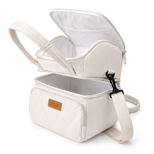 Torba termiczna duża lunch bag XXL z dwiema komorami LBS07 - Beżowy