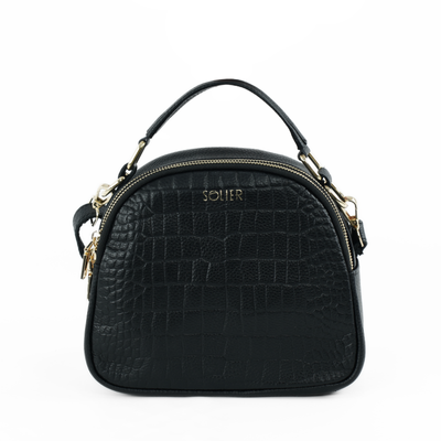 Skórzana torebka damska kuferek crossbody Solier FL58 Fira czarna