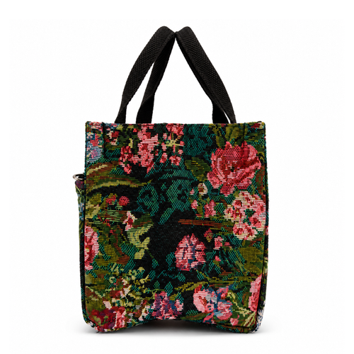 Lunchbox damski termiczny torba na lunch żakardowa LBS06 - czarna w kwiaty