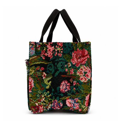 Lunchbox damski termiczny torba na lunch żakardowa LBS06 - czarna w kwiaty
