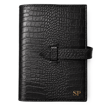 Personalizowany notes skórzany A5 z paskiem SA67 czarny wzór