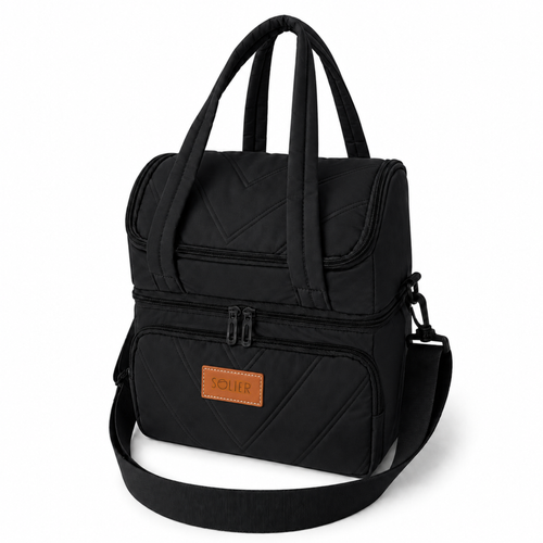 Torba termiczna duża lunch bag XXL z dwiema komorami LBS07 - Czarny