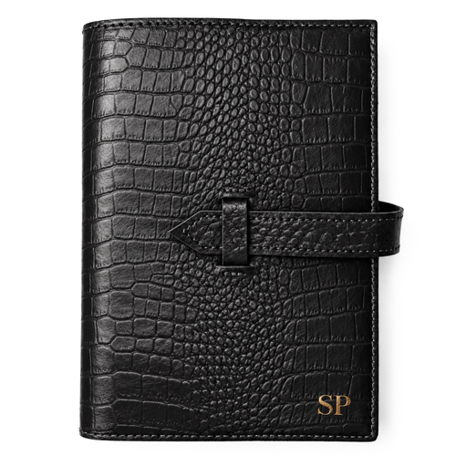 Personalizowany notes skórzany A5 z paskiem SA67 czarny wzór