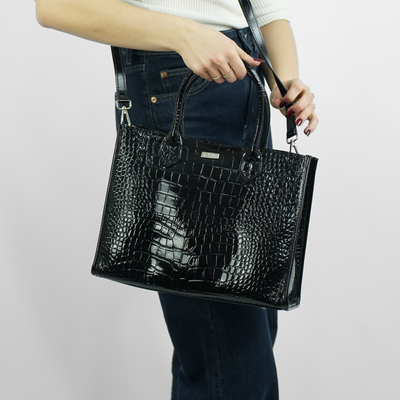 Elegancka skórzana torba damska tote Solier FL62 Silvana czarna