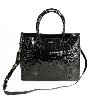 Elegancka skórzana torba damska tote Solier FL62 Silvana czarna