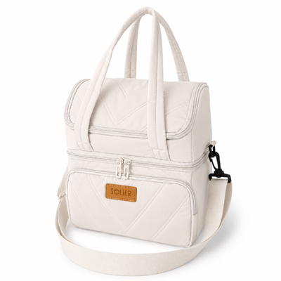Torba termiczna duża lunch bag XXL z dwiema komorami LBS07 - Beżowy
