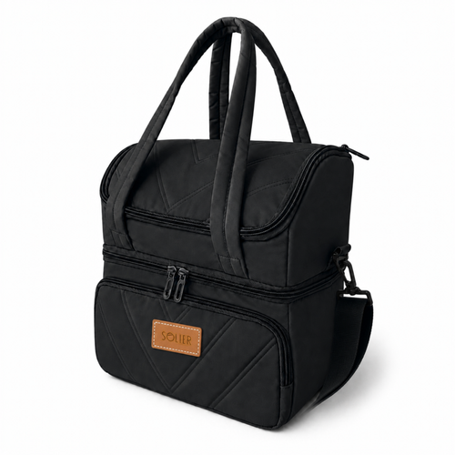 Torba termiczna duża lunch bag XXL z dwiema komorami LBS07 - Czarny