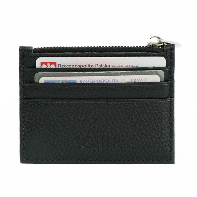Skórzany portfel na karty z zamkiem etui slim Solier SW42 BLACK