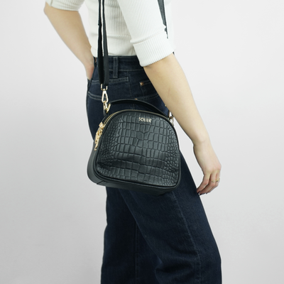 Skórzana torebka damska kuferek crossbody Solier FL58 Fira czarna
