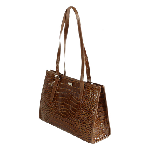 Skórzana torba shopper z fakturą na ramię Solier FL55 LUNE brązowa