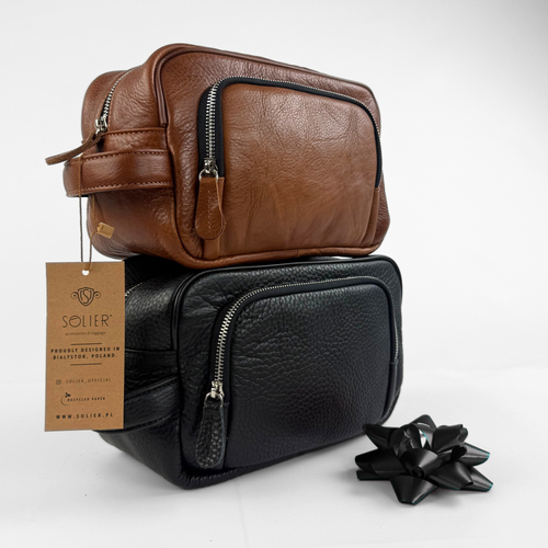 Elegancka skórzana kosmetyczka SK04 Solier brązowa vintage