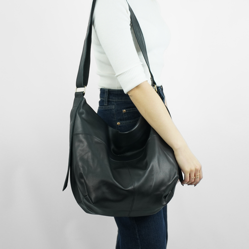 Skórzana torba shopper hobo Solier FL46 SELINE czarna
