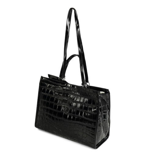 Skórzana elegancka torba shopper Solier FL63 Noirelle czarna