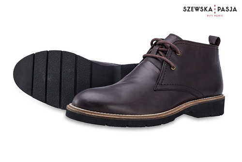 Klasyczne skórzane buty męskie Chukka ciemny brąz