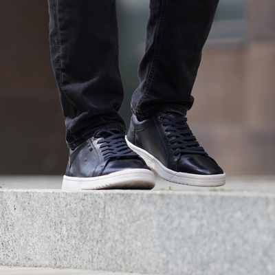 Skórzane trampki męskie eleganckie buty na co dzień - granatowe