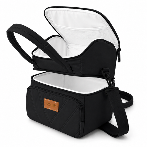 Torba termiczna duża lunch bag XXL z dwiema komorami LBS07 - Czarny