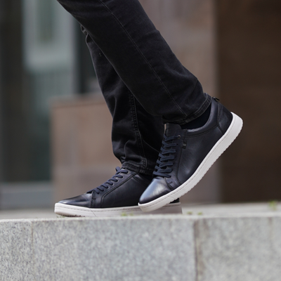 Skórzane trampki męskie eleganckie buty na co dzień - granatowe
