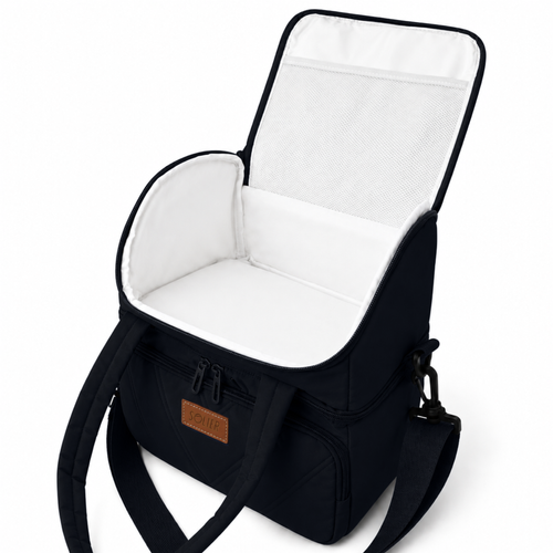 Torba termiczna duża lunch bag XXL z dwiema komorami LBS07 - Czarny