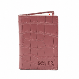 Skórzany elegancki wizytownik damski etui na dokumenty Solier SW46 Róż
