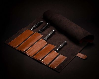 Personalizowane skórzane etui na noże Solier SA44 camel