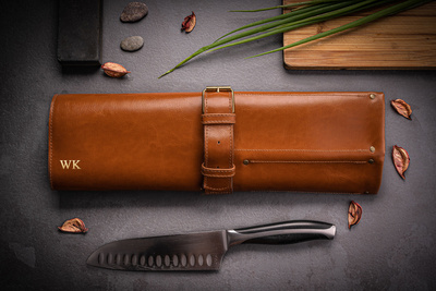 Personalizowane skórzane etui na noże Solier SA44 camel