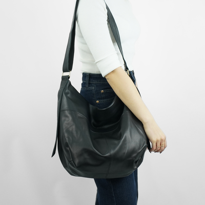 Skórzana torba shopper hobo Solier FL46 SELINE czarna