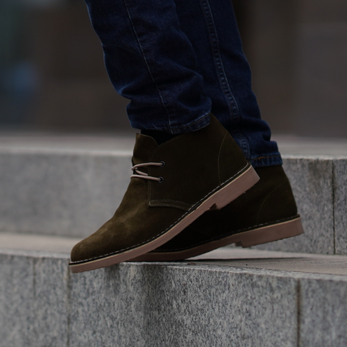 Zamszowe buty męskie Chukka Boots - khaki