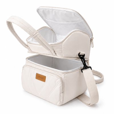 Torba termiczna duża lunch bag XXL z dwiema komorami LBS07 - Beżowy
