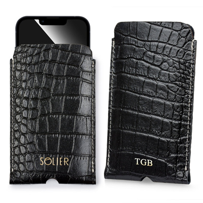 Personalizowane skórzane etui na IPhone 12/13/14 Solier SA57 czarny wąż