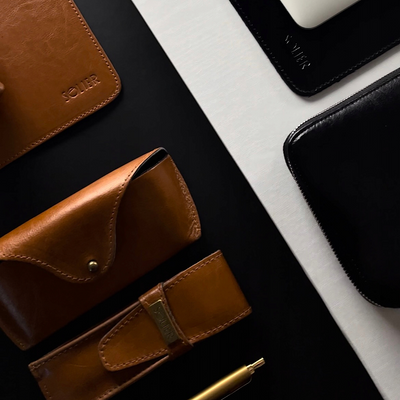 Personalizowane skórzane etui na okulary Solier SA37 camel