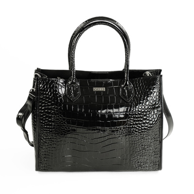 Elegancka skórzana torba damska tote Solier FL62 Silvana czarna