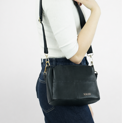 Skórzana torebka damska crossbody Solier FL50 CASSIA czarna