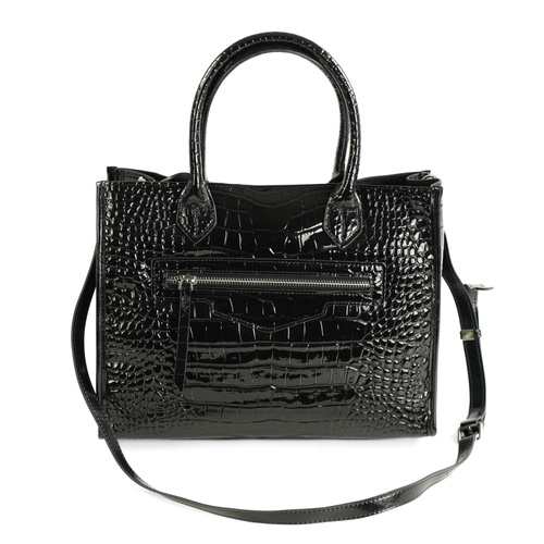 Elegancka skórzana torba damska tote Solier FL62 Silvana czarna