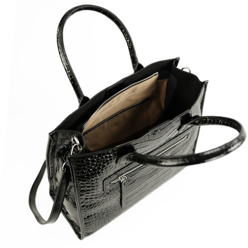 Elegancka skórzana torba damska tote Solier FL62 Silvana czarna